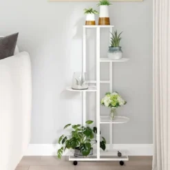 Discount Växtställ - Living Växtställ på hjul 5 hyllor 44x23x100 cm svart järn Växtställ