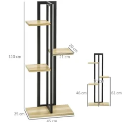 New Växtställ 4 nivåer justerbart 110 cm trä svart/natur för inne/ute Växtställ