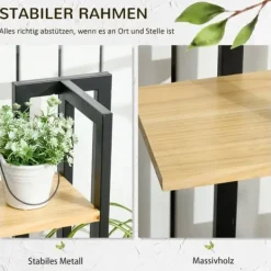 New Växtställ 4 nivåer justerbart 110 cm trä svart/natur för inne/ute Växtställ