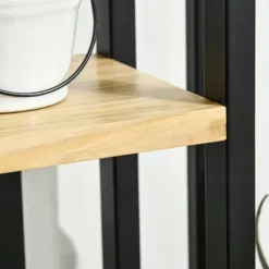 New Växtställ 4 nivåer justerbart 110 cm trä svart/natur för inne/ute Växtställ