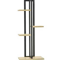 Växtställ 4 nivåer justerbart 110 cm trä svart/natur för inne/ute
