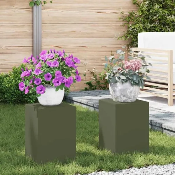 Växtställ 2 pcs Olivgrön 24 x 24 x 35 cm Stål Växtställ