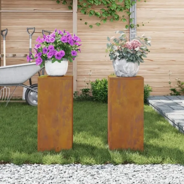 Discount Växtställ 2 pcs Rostig 24 x 24 x 55 cm Väderbeständig stål Krukor & Växtbehållare