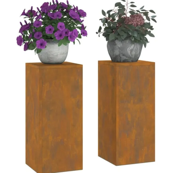 Discount Växtställ 2 pcs Rostig 24 x 24 x 55 cm Väderbeständig stål Krukor & Växtbehållare