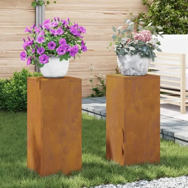 Discount Växtställ 2 pcs Rostig 24 x 24 x 55 cm Väderbeständig stål Krukor & Växtbehållare