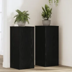 New Växtställ 2 pcs Svart Ek 30 x 30 x 70 cm Konstruerat trä Växtställ