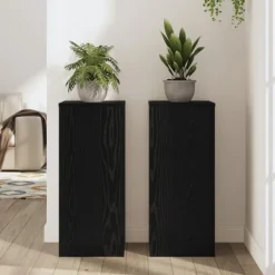 New Växtställ 2 pcs Svart Ek 30 x 30 x 70 cm Konstruerat trä Växtställ