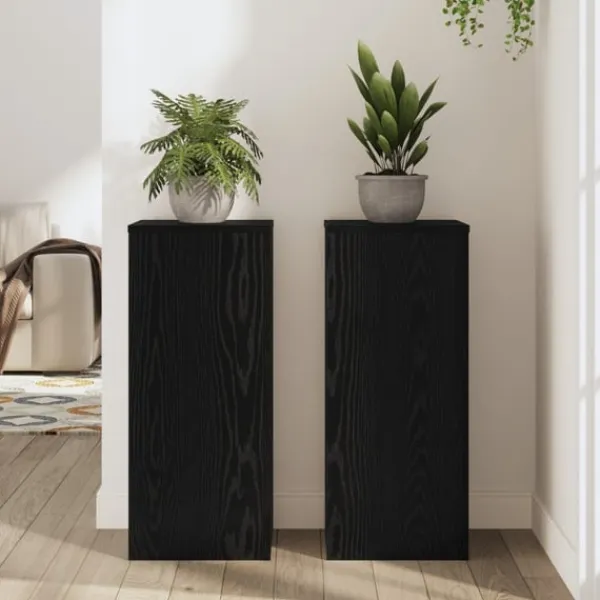 New Växtställ 2 pcs Svart Ek 30 x 30 x 70 cm Konstruerat trä Växtställ