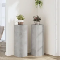 New Växtställ 2 st betonggrå konstruerat trä | Storlek: 25x25x80 cm Växtställ
