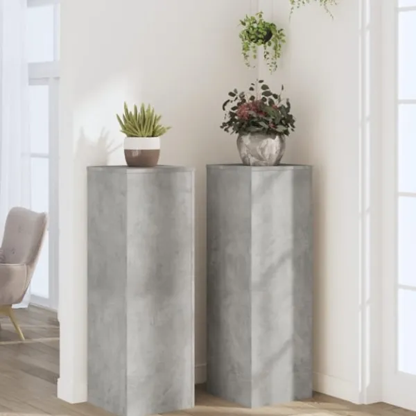 Outlet Växtställ 2 st betonggrå 33x33x100 cm konstruerat trä Växtställ