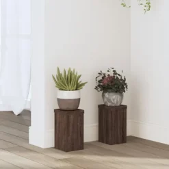 New Växtställ 2 st brun ek 10x10x18 cm konstruerat trä Växtställ