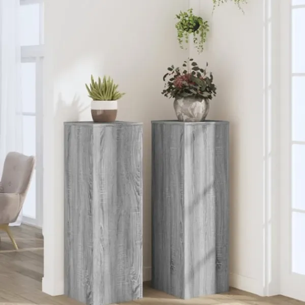 vidaXL Växtställ 2 st grå sonoma 33x33x100 cm konstruerat trä