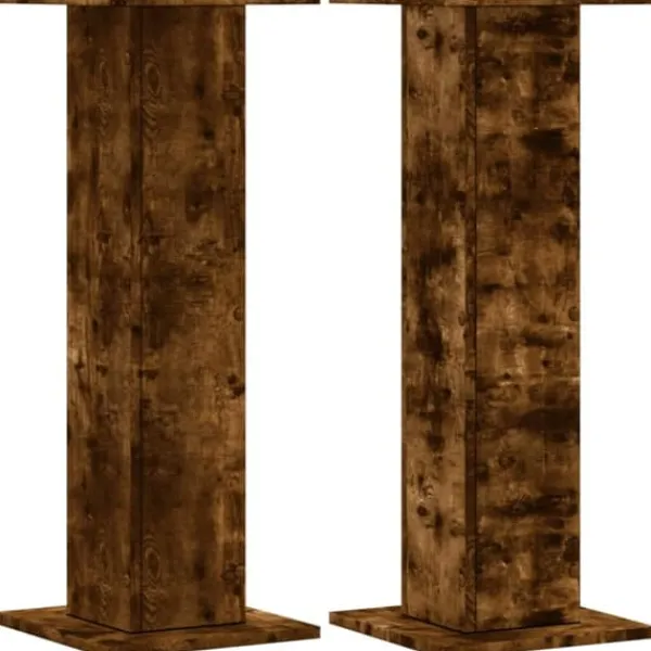 Växtställ 2 st rökfärgad ek i konstruerat trä - Stabilt och hållbart | Storlek: 30x30x80 cm