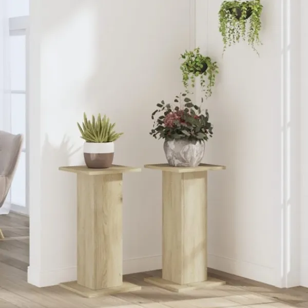 New Växtställ 2 st sonoma-ek 30x30x60 cm konstruerat trä Växtställ