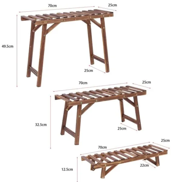 Outlet Växtställ - Steghylla - 3 Nivåer - Trä - För Inne/Utomhus - Montering Krävs - Brun Växtställ