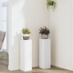 Växtställ för inomhusbruk - 2 stycken i konstruerat trä | Färg: Vit | Storlek: 17x17x60 cm Växtställ