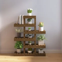 vidaXL Växtställ honungsbrunt 85x25x109,5 cm massiv furu