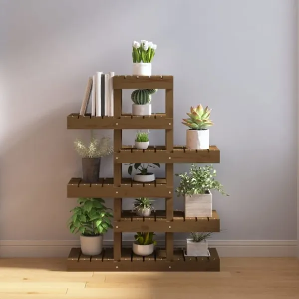 vidaXL Växtställ honungsbrunt 85x25x109,5 cm massiv furu