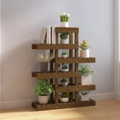 vidaXL Växtställ honungsbrunt 85x25x109,5 cm massiv furu