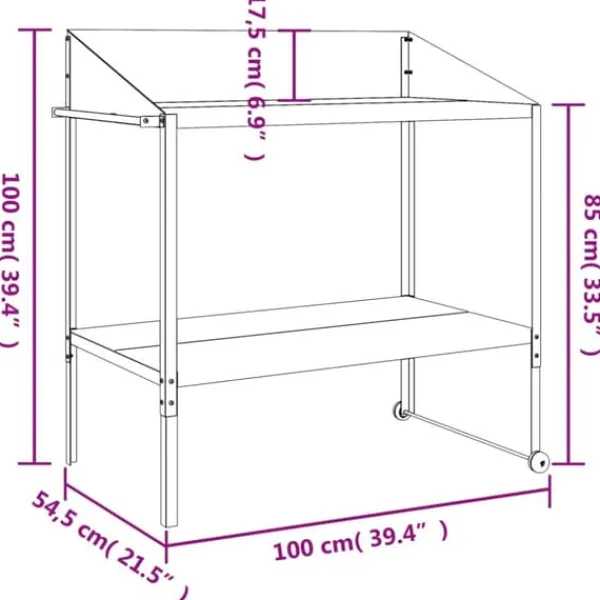New Växtställ i galvaniserat stål - Robusta två-nivåer med hjul | Färg: Antracit | Storlek: 100x54,5x100 cm Växtställ