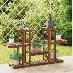Clearance Växtställ i granträ - Hållbart och elegant för växter | Storlek: 110x25x73 cm | Färg: Naturlig träfinish Växtställ