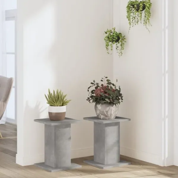 Discount Växtställ i konstruerat trä 2-pack - Stabilt och hållbart | Färg: Betonggrå | Storlek: 30x30x40 cm Växtställ
