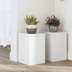 Best Växtställ i konstruerat trä - 2 st blomsterställ | Färg: Vit | Storlek: 20x20x30 cm Växtställ