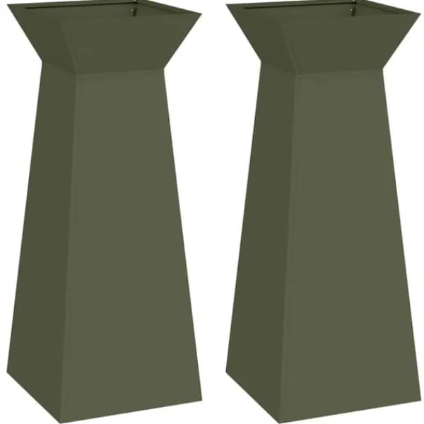 Växtställ i Olivgrön Metall - Fyrkantigt Design | Storlek: 40x40x101 cm