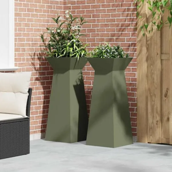 Växtställ i Olivgrön Metall - Fyrkantigt Design | Storlek: 40x40x101 cm