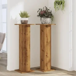 Discount Växtställ i 2-pack - Stabilt konstruerat trä | Storlek: 30x30x95 cm | Färg: Ek Växtställ