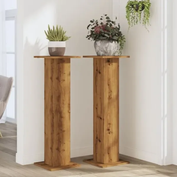 Discount Växtställ i 2-pack - Stabilt konstruerat trä | Storlek: 30x30x95 cm | Färg: Ek Växtställ