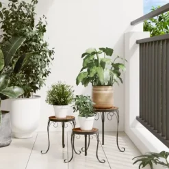 Hot Växtställ i terrakotta - Mosaikdesign för trädgård och balkong | Antal: 3 st | Färg: Terrakotta Växtställ