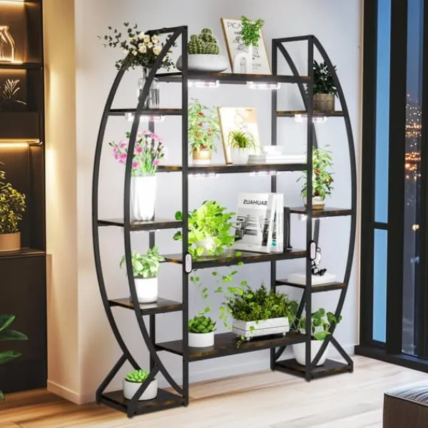 Outlet Växtställ, Industriell Design, 5-nivåers Förvaring,XL, med ljus Växtställ