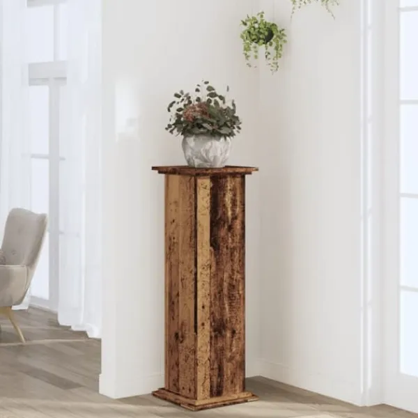 Best Växtställ åldrat trä 33x33x100 cm konstruerat trä Växtställ