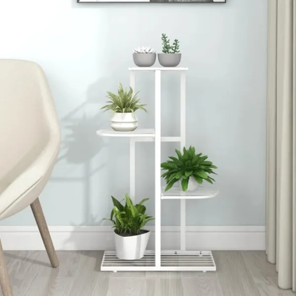 Växtställ med 4 hyllor 43x22x76 cm vit metall Växtställ