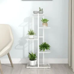 Hot Växtställ med 5 hyllor 43x22x98 cm vit metall Växtställ