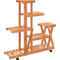 Växtställ med hjul 95x25x101 cm massiv furu Växtställ