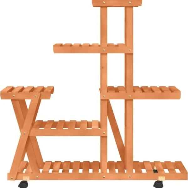 Växtställ med hjul 95x25x101 cm massiv furu Växtställ