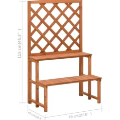 Växtställ med spaljé i massivt granträ - 2-nivåer för krukor | Storlek: 70x42x115 cm Växtställ