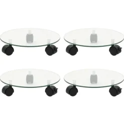 New Växtställ på hjul 4 st 28 cm härdat glas rund Stöd Med Hjul, Säten & Knäskydd För Trädgårdsskötsel
