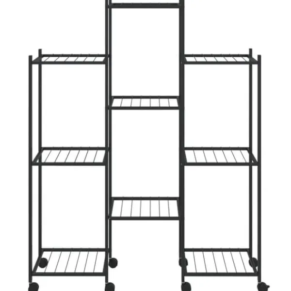 Växtställ på hjul i svart järn – Hållbar och stabil hylla | Storlek: 83x25x103,5 cm | Färg: Svart Växtställ