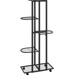 Växtställ på hjul med 5 hyllor - Järnhylla för växter och dekoration | Färg: Svart | Storlek: 44x23x100 cm