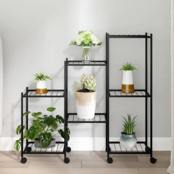 Clearance Växtställ på hjul 83x25x83,5 cm svart järn Växtställ