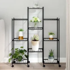 vidaXL Växtställ på hjul 83x25x103,5 cm svart järn