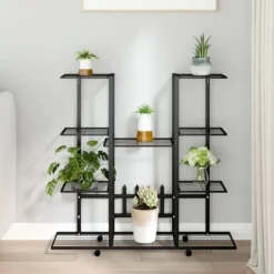 Discount Växtställ på hjul 94,5x24,5x91,5 cm svart järn Växtställ