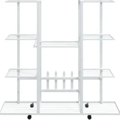vidaXL Växtställ på hjul 94,5x24,5x91,5 cm vit järn