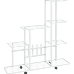Outlet Växtställ på hjul 94,5x25x92,5 cm vit metall Växtställ