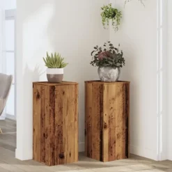 Hot Växtställ 2-pack av konstruerat trä - Perfekt för inomhusbruk | Storlek: 30x30x70 cm | Färg: Åldrat trä Växtställ