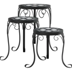 Best Växtställ 3-pack i svart och vit keramik - Mosaikdesign | Färg: Svart/Vit | Storlek: Standard Växtställ