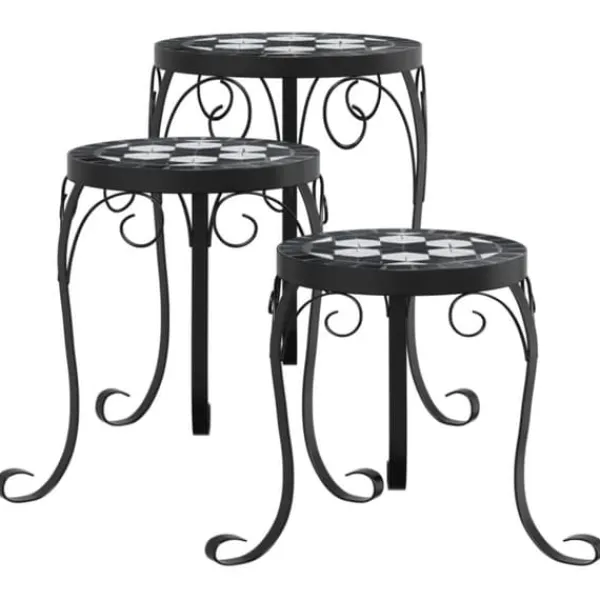Best Växtställ 3-pack i svart och vit keramik - Mosaikdesign | Färg: Svart/Vit | Storlek: Standard Växtställ